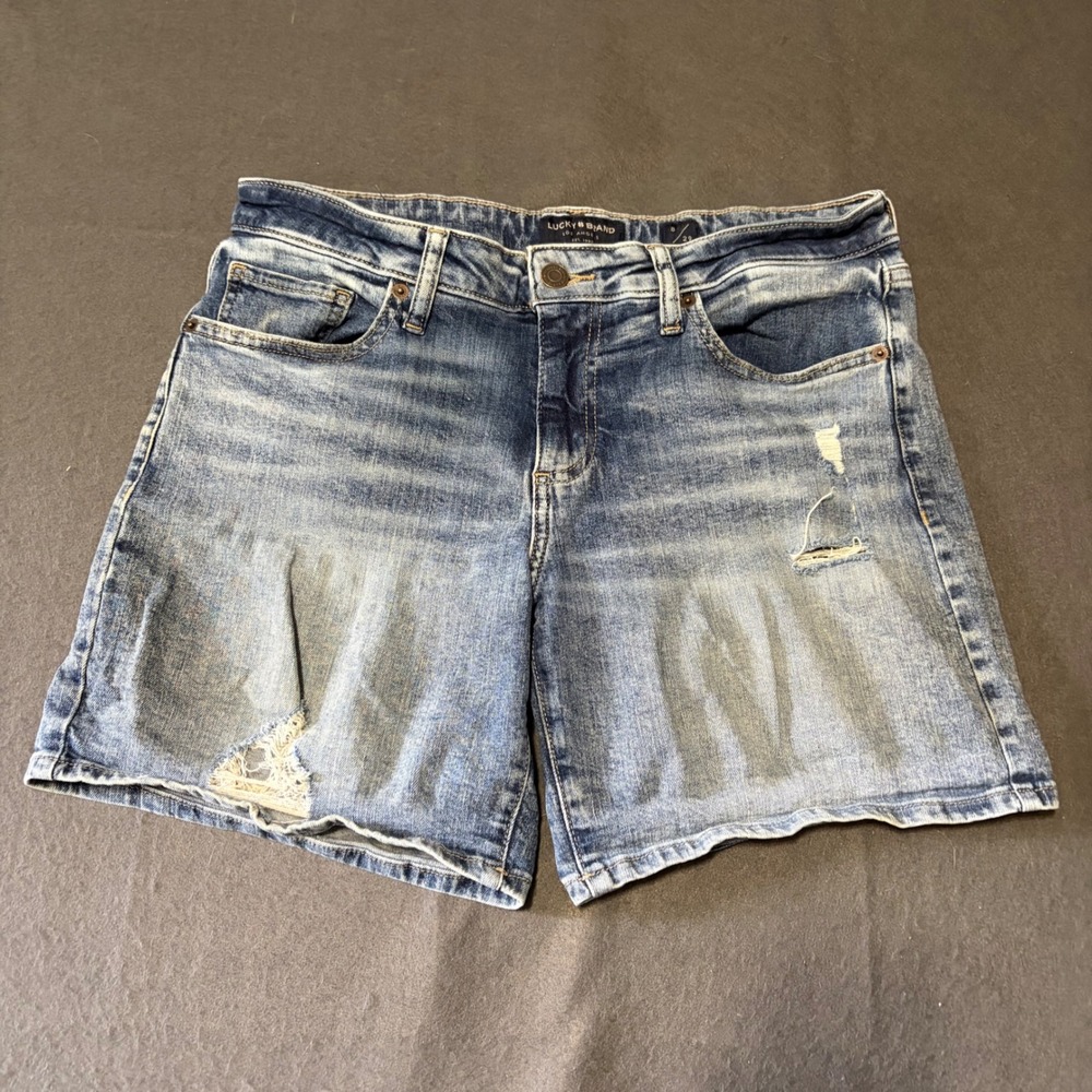 Lucky Brand Denim Shorts Womens 8/29 Blue Boho Festival Cottage Core Distressed
